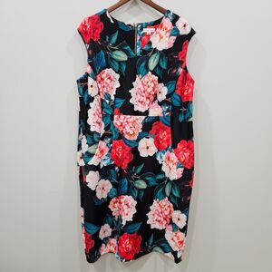 Calvin Klein Womens Floral Scuba Sheath Dress 18W Black Red Romantic Vamp Goth